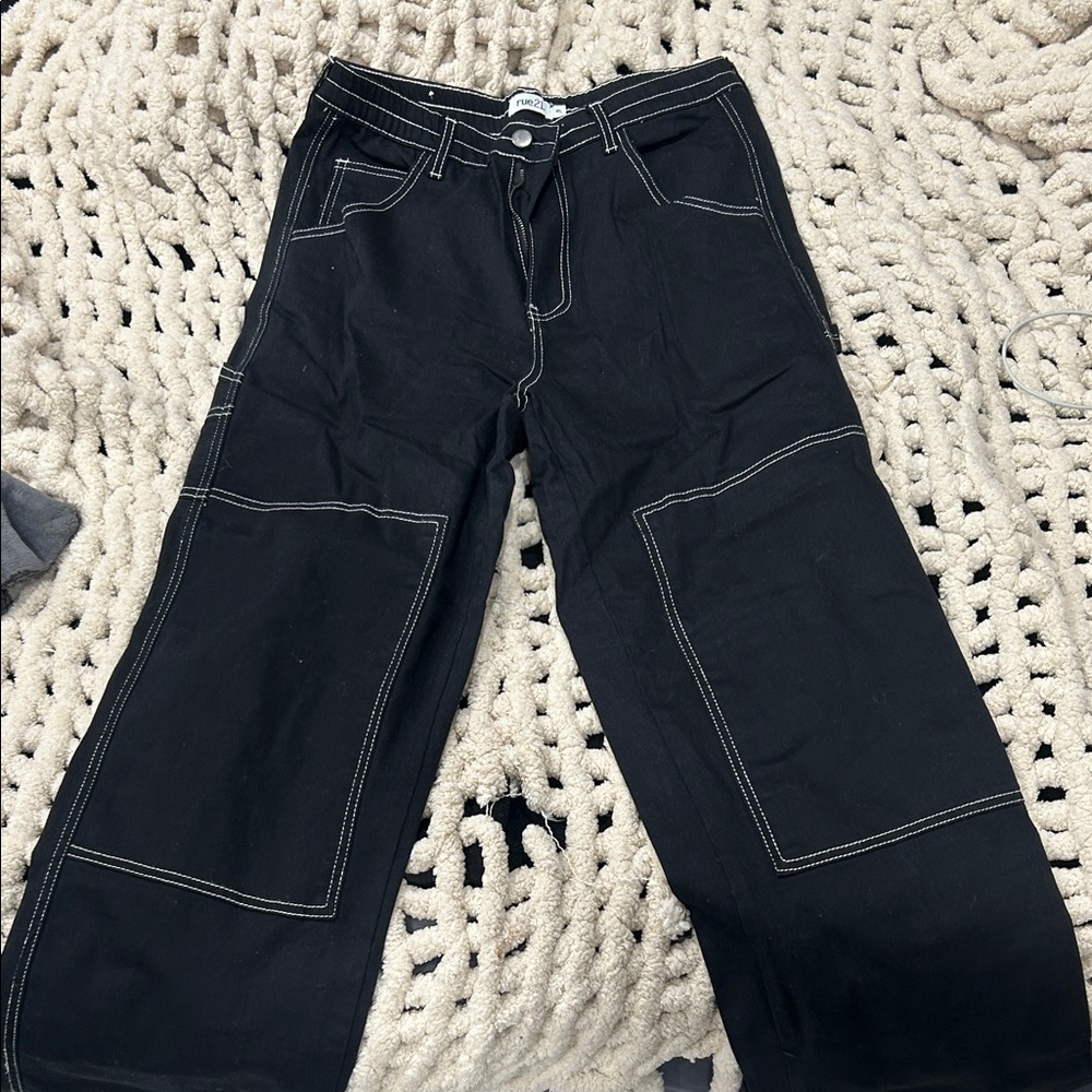Rue21 Black Cargo Pants with White Stitching